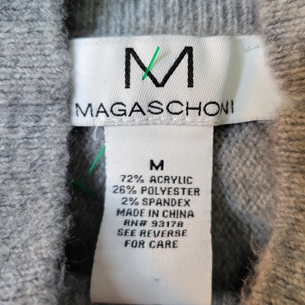Magaschoni Gray Mock Neck Oversized Knit Sweater Medium Side Slit RibbedHem 2910